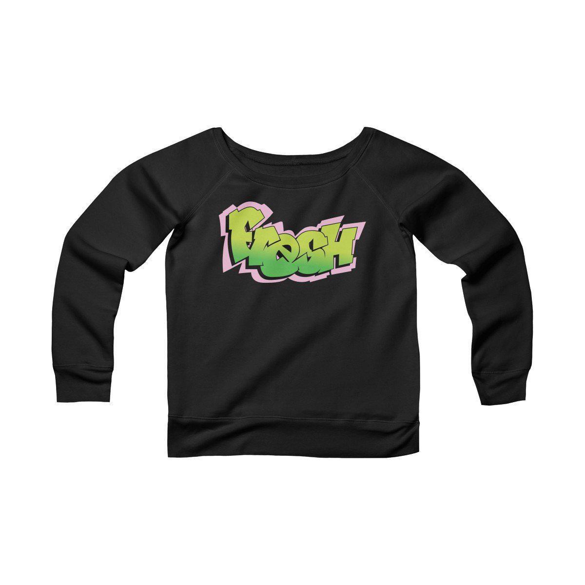 The Fresh Prince Women's Sponge Fleece Wide Neck Sweatshirt-Black-S-Bootlg