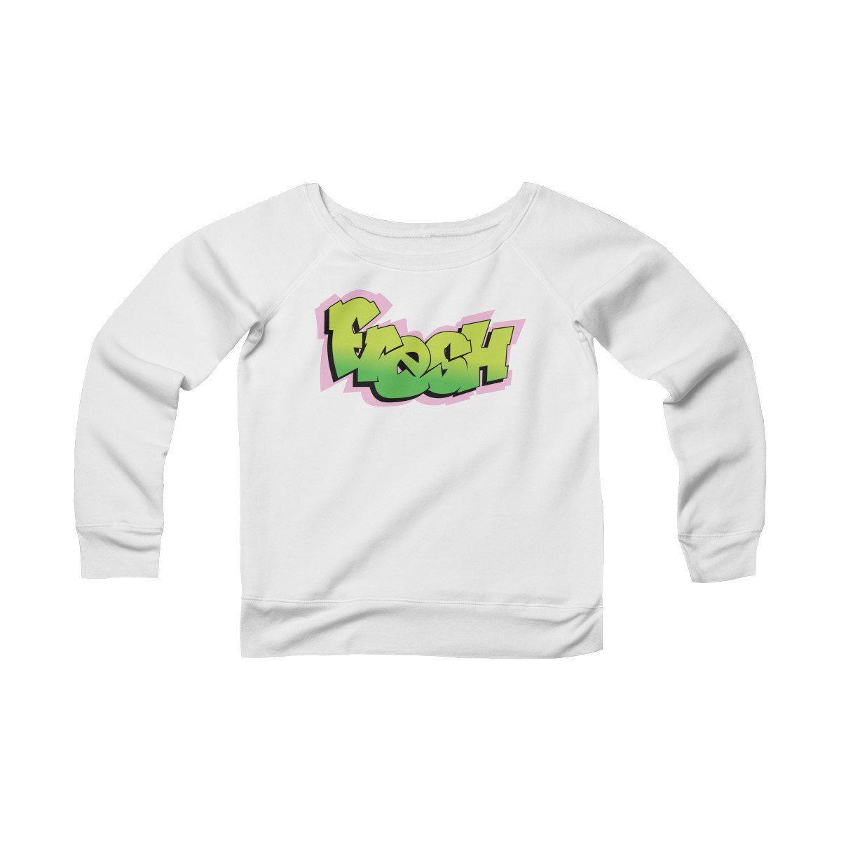 The Fresh Prince Women's Sponge Fleece Wide Neck Sweatshirt-White-L-Bootlg