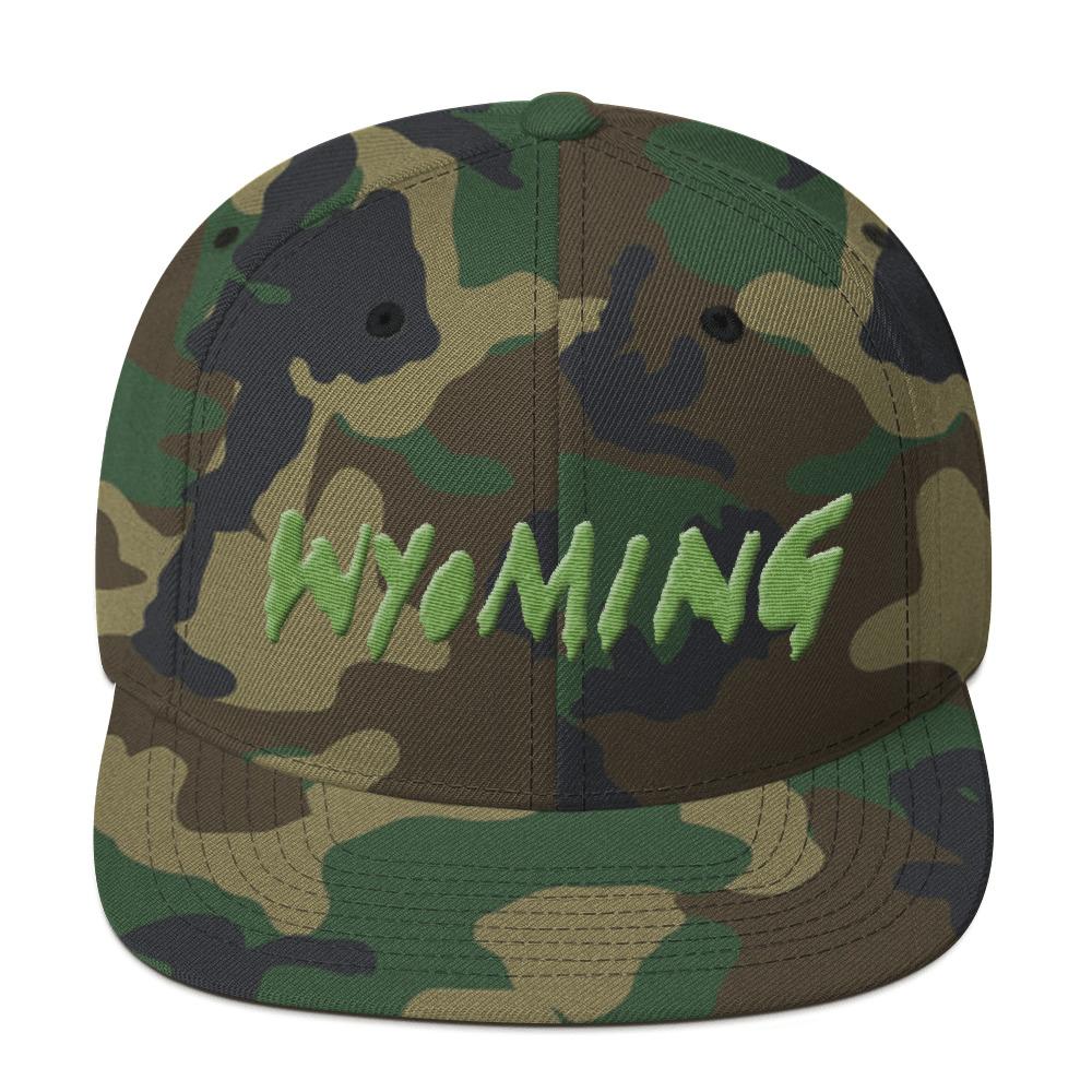 Wyoming Merch Snapback Hat-Green Camo-Bootlg